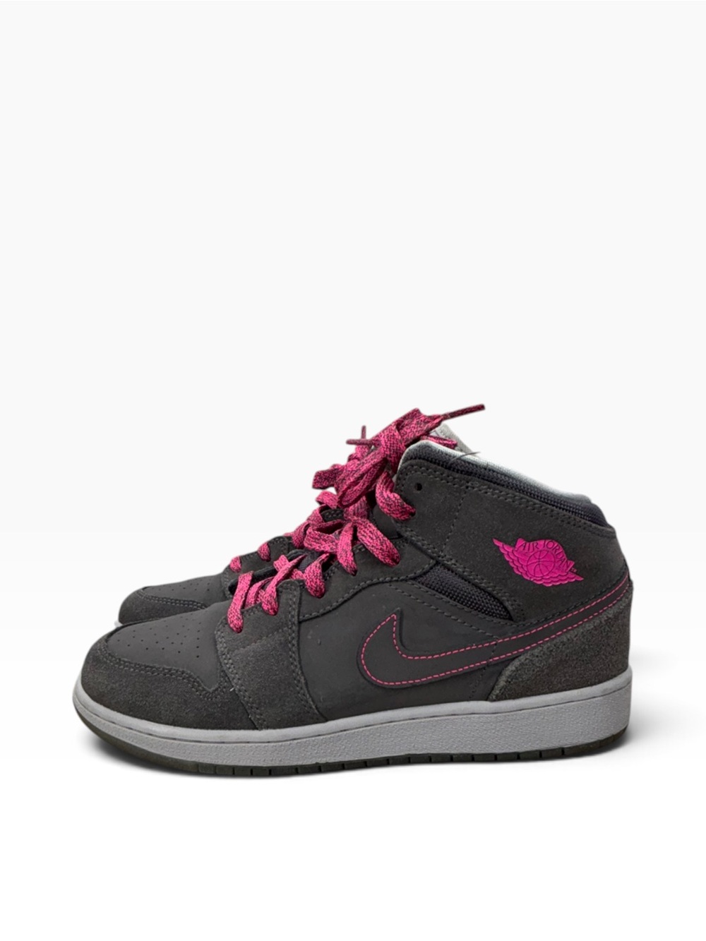 Nike Air Jordan 1 Mid GS Dark Grey Hyper Pink 555112-017 Size 7Y